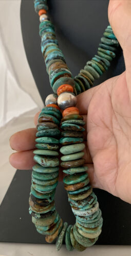 Navajo Graduated Green Turquoise Necklace | Sterling Silver |Authentic Native American | 21" | 00798