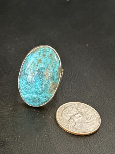 Navajo Sterling Silver Blue Kingman Turquoise Ring | Sz 10.5 | Authentic Native American Handmade | 14699