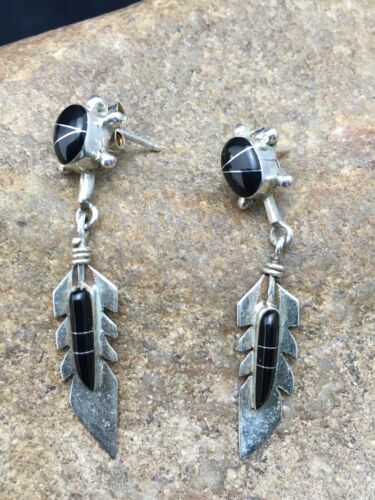 Navajo Black Onyx Earrings | Sterling Silver | Authentic Native American Handmade | 1" | 4438