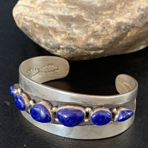 Native American Men's Navajo Blue Lapis Lazuli Cuff Bracelet | Sterling Silver | 14130