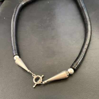 Navajo Black Onyx Bead Necklace | Sterling Silver | 24" | Authentic Native American Handmade | 12528 - Masha USA