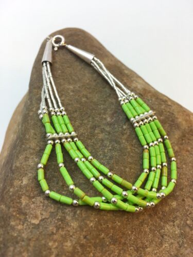 Handmade Liquid Silver Green Gaspeite Heishi Bracelet | Sterling Silver | 5-Strand | 7" | 13606