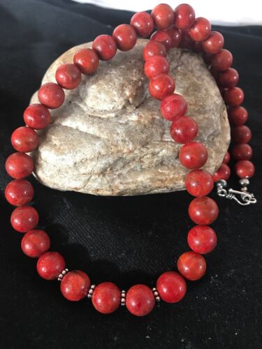 Southwestern Navajo Apple Coral Bead Necklace | Sterling Silver | Authentic Native American Handmade | 20" | 11872