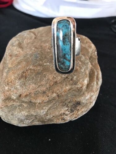 Native American Navajo Handmade Blue Turquoise Ring | Sterling Silver | Sz 8