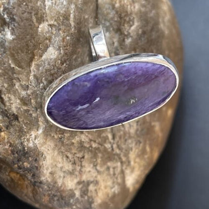 Navajo Women's Oval Purple Charoite Ring | Sterling Silver | Sz 8 Adjustable | Authentic Native American Handmade | 10566