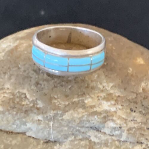 Navajo Blue Turquoise Inlay Band Ring | Sz 6 | Authentic Native American Handmade | 12394