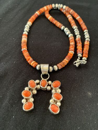 Navajo Spiny Oyster Necklace Pendant Set | Authentic Native American Sterling Silver | Naja | 242