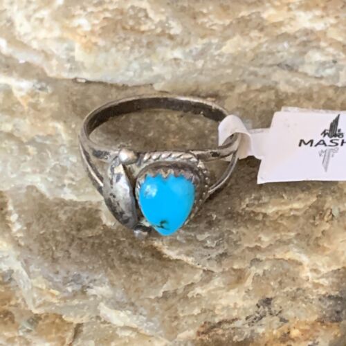 Navajo Blue Turquoise Ring | Sterling Silver | Sz 6.5 | Authentic Native American Handmade | 10782