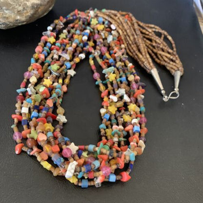 Southwestern Santo Domingo Red Coral Blue Turquoise Necklace | 28" | Authentic Native American Handmade | 12455