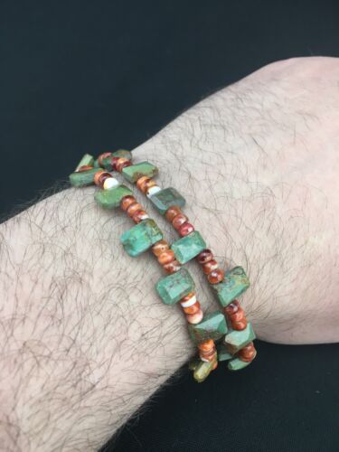 Native American Navajo Spiny Oyster Turquoise Beaded Bracelet | Sterling Silver | 1265