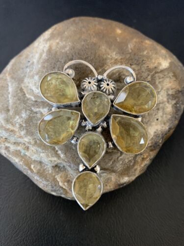 Navajo Dragonfly Pendant | Faceted Yellow Topaz Cluster | Sterling Silver | 2.25" | 12740