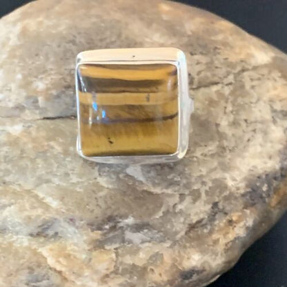 Native American Square Tigers Eye Ring | Sterling Silver | Sz 7 | 11433 - Masha USA