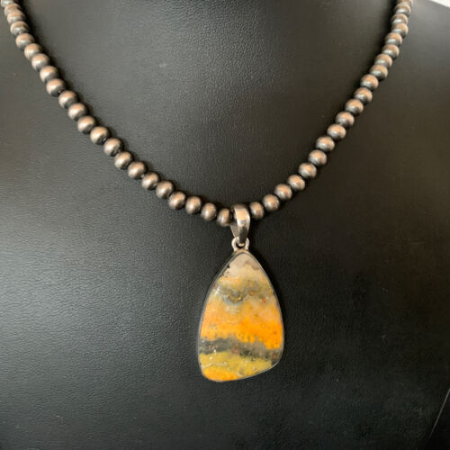 Navajo Yellow Bumblebee Jasper Pendant Necklace | Sterling Silver | Authentic Native American Handmade | 12806
