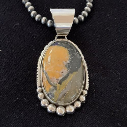 Navajo Pearls Sterling Silver Necklace | Bumblebee Jasper Pendant | Authentic Native American Handmade | 1649 - Masha USA