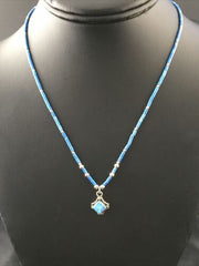 Children's Lapis Heishi Bead Necklace with Opal Pendant | Sterling Silver | 17" | 10126