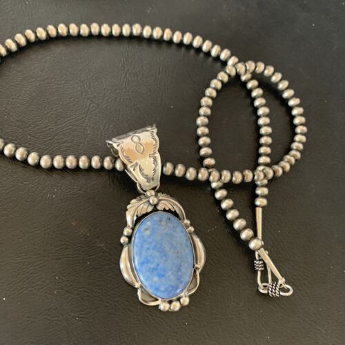 Navajo Denim Lapis Necklace with Pendant | Sterling Silver | Authentic Native American Handmade | 12437