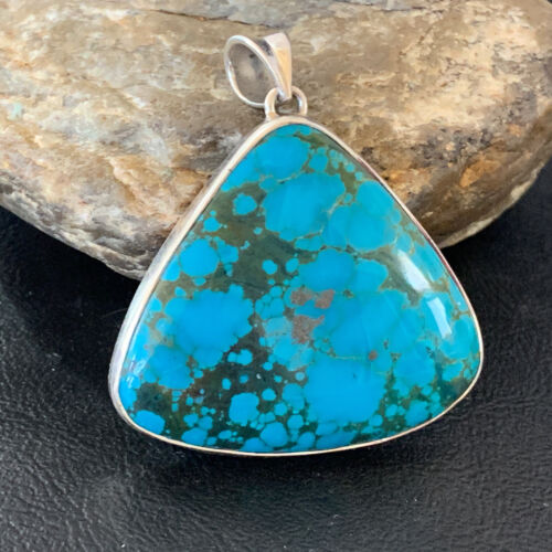 Navajo Men's Pendant | Sterling Silver Spiderweb Turquoise | 2" | Authentic Native American Handmade | 10750