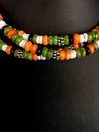Native American Turquoise & Spiny Oyster Necklace | Sterling Silver | 8743