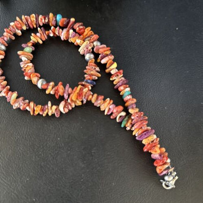 Navajo Multi-Color Spiny Oyster Necklace | Sterling Silver | 21" | Authentic Native American Handmade | 14309