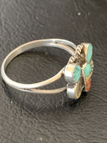 Navajo Blue Turquoise Butterfly Ring | Authentic Native American Sterling Silver | Multi-Stone | Sz 7.5 | 10785