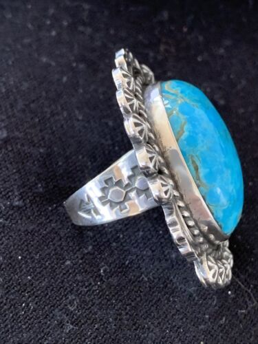 Navajo Blue Kingman Turquoise Ring | Sterling Silver | Sz 9.5 | Authentic Native American Handmade | 01644