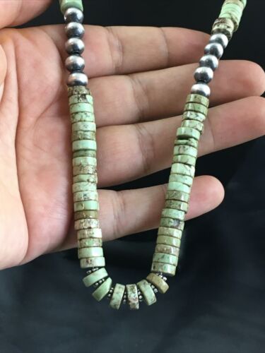 Navajo Men's Green Turquoise Heishi Necklace | Sterling Silver | 8mm | 22" | Authentic Native American Handmade | 10137