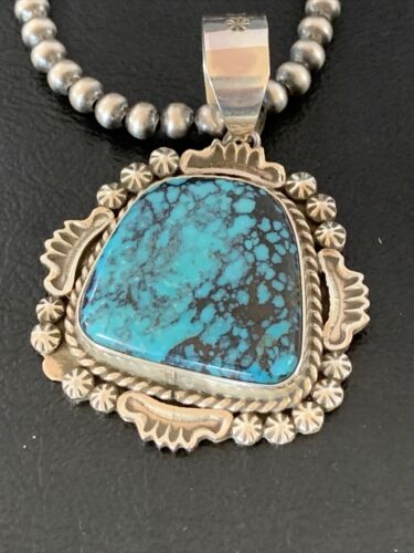 Navajo Blue Spiderweb Turquoise Pendant | Sterling Silver | Authentic Native American Handmade | 10232