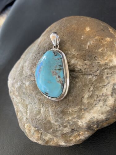 Navajo Blue Bisbee Turquoise Pendant | Sterling Silver | 1.5" | Authentic Native American Handmade | 1622