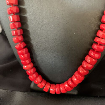 Women's Navajo Native American Bamboo Coral Strand Necklace | Sterling Silver | 24" | 13520
