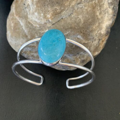 Minimalist Women's Blue Kingman Turquoise Cuff Bracelet | Sterling Silver | 12869