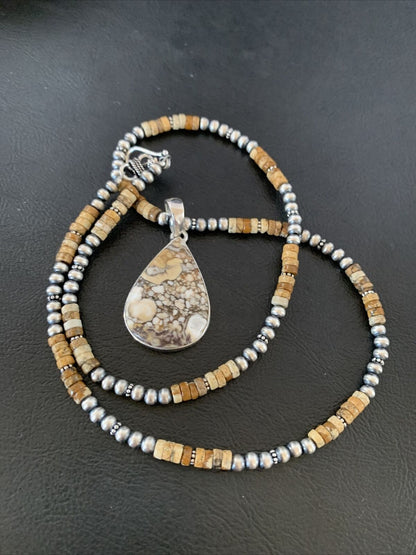 Men's Navajo Wild Horse Jasper Pendant Necklace | Sterling Silver | Authentic Native American Handmade | 10334