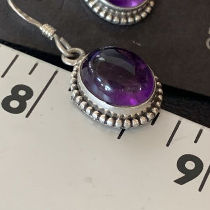 Navajo Purple Amethyst Dangle Drop Earrings | Sterling Silver | Authentic Native American Handmade | 12684