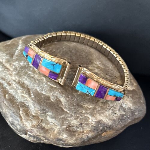 Navajo Turquoise Sugilite Inlay Watch Tips | Sterling Silver & Gold-Filled | Authentic Native American Jewelry | 14399