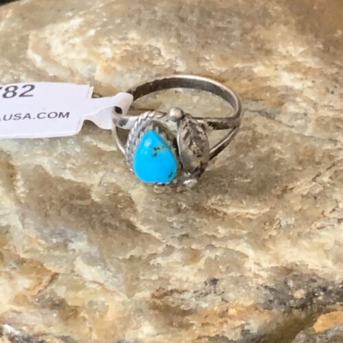 Native Old Pawn Navajo Sterling Silver Blue Turquoise Ring Sz 6.5 10782