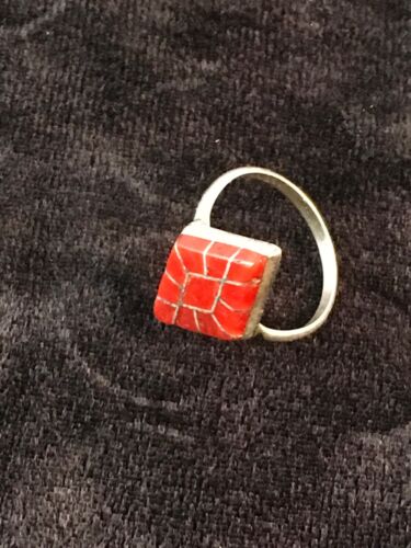 Native American Red Coral Navajo Ring | Sterling Silver | Sz 4.5 | Authentic Handmade | 8708