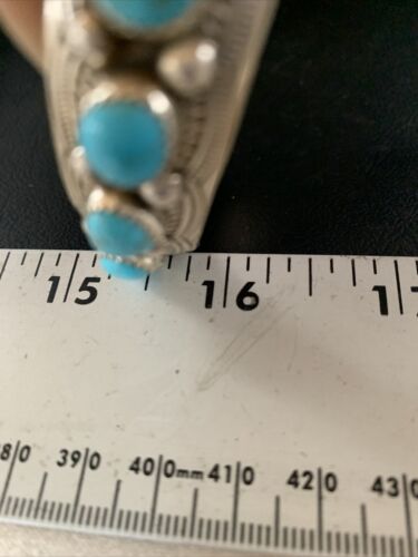 Men's Blue Kingman Turquoise Cuff Bracelet | Sterling Silver | 7 Stone | Authentic Native American Handmade | 14137 - Masha USA