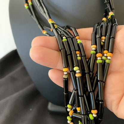 Navajo Black Onyx Spiny Turquoise Bead Necklace with Pendant | Sterling Silver | 22" | 10922