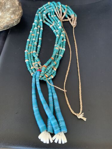 Native American Santo Domingo Spiny Blue Turquoise Shell Jacla Necklace | 5 Strand | 42" | 13189