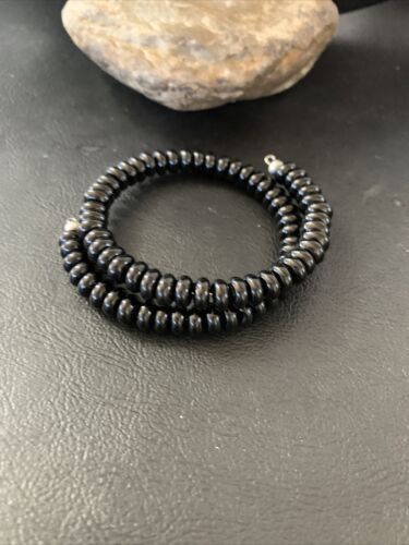 Memory Wire Stainless Steel Black Onyx Bead Bracelet | Sterling Silver | Native American Handmade | 01958