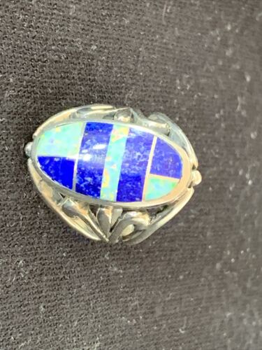 Native American Navajo Lapis & Opal Inlay Ring | Sterling Silver | Sz 7 | 01483 - Masha USA