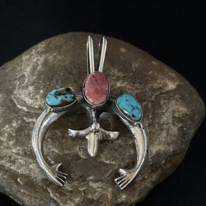 Navajo Blue Turquoise Purple Spiny Naja Pendant | Sterling Silver | Authentic Native American Handmade | 14672