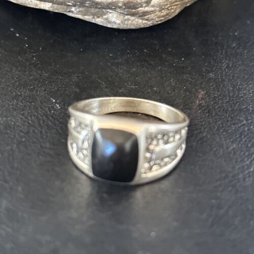 Native American Men's Navajo Handmade Sterling Silver Black Onyx Ring | Sz 12.5 | 14446