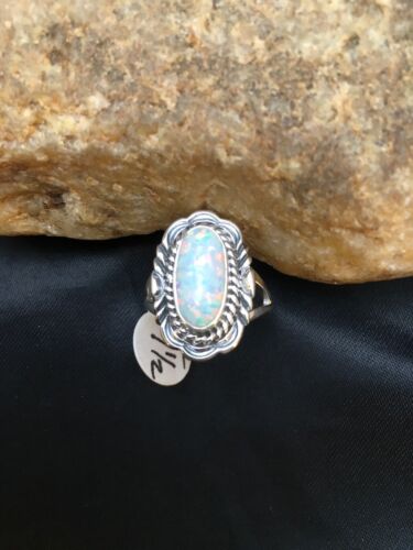 Native American Pink Opal Inlay Ring | Navajo Sterling Silver | Sz 7.75 | 2521 - Masha USA