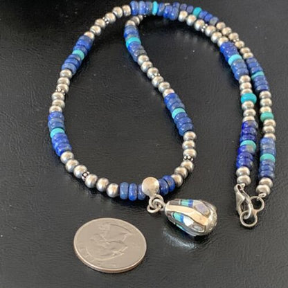 Navajo Men's Pendant | Blue Lapis Turquoise Opal Inlay | Sterling Silver Necklace | 22" | 13359