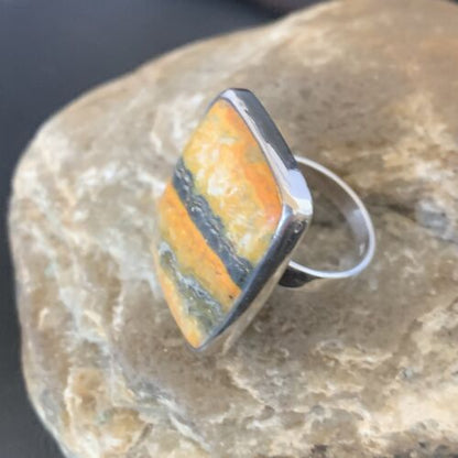 Navajo Bumble Bee Jasper Ring | Sterling Silver | Sz 8 Adjustable | Authentic Native American Handmade | 11540 - Masha USA