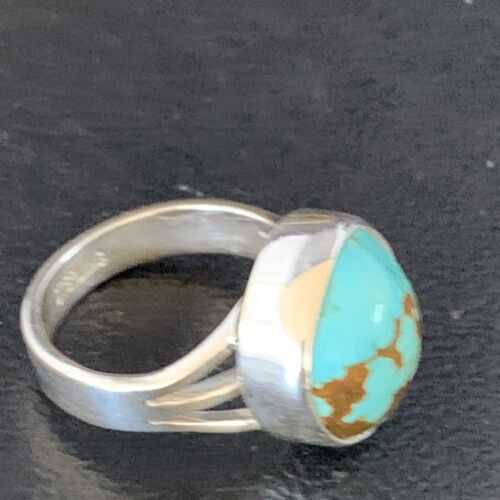 Native American Blue #8 Turquoise Navajo Ring | Sterling Silver | Sz 8.5 | 14018