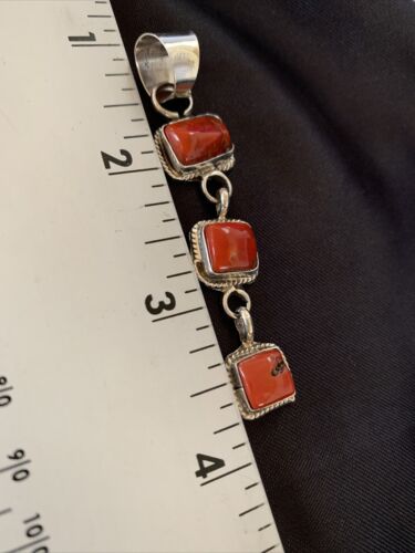 Navajo Red Coral Multi-Stone Pendant Necklace | Authentic Native American Sterling Silver | Multi-Stone | 13243