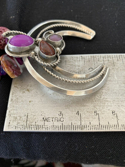 Navajo Purple Red Spiny Sugilite Necklace | Authentic Native American Sterling Silver | Naja Pendant | 00911