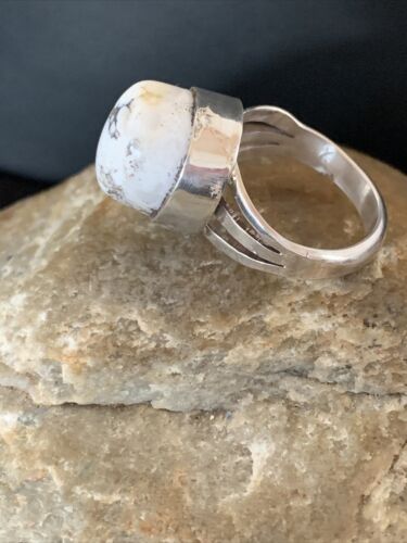 Navajo White Buffalo Turquoise Ring | Sterling Silver | Sz 9.5 | Authentic Native American Handmade | 01445