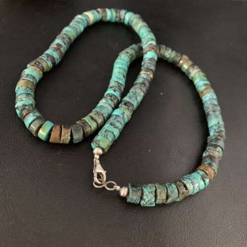 Native American Blue Turquoise Heishi Necklace | 12mm | 21" | Sterling Silver | 13473